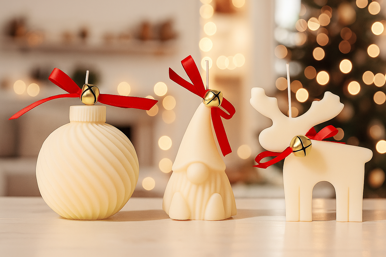 Handmade Christmas candles made from soy wax with a gingerbread scent.