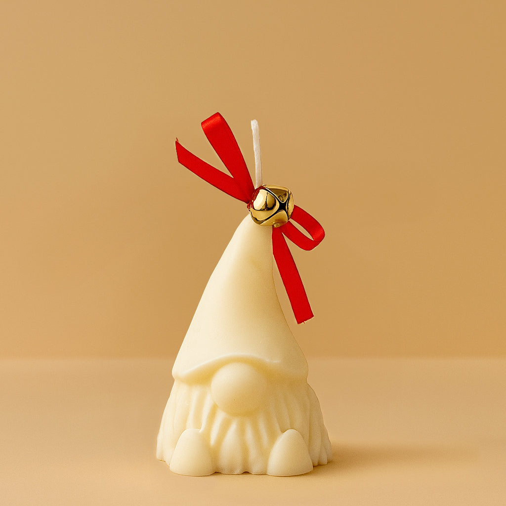 Handmade Gnome Christmas candle made from soy wax with a gingerbread scent.